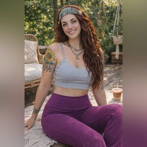 Fabletics PowerHold Leggings – Purple w/ Criss Cross Back | Size L